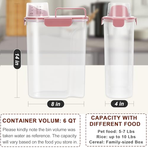 TBMax Portable Dog Food Storage Container 5 to 7 Lbs, Airtight Cat Food Container with Large Spout & Cup, Pet Food Storage Dispenser for Small Animal Kibble Storage, Dog Treat Bird Seed Container - color: Dusty Rose, size: 6 Qt