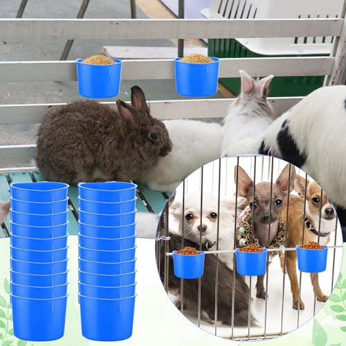 120 Pcs Cage Cups Chicken Feeder Cups 8 oz Plastic Hanging Birds Feeders and Waterers Bowl Feeding Bucket for Pigeon Poultry Parrot Rooster Rabbit Duck Supplies(Blue) - color: Blue