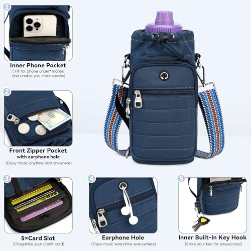 Water Bottle Carrier bag with Strap Phone Pocket for Walking, Hiking, Cycling - color: 3-Blue, size: 32oz-40oz