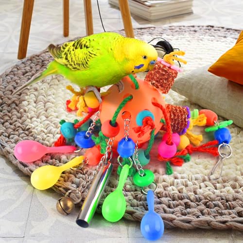KATUMO Bird Toys, Parrot Toys Parakeet Foraging Shredder Hanging Toys Bird Ball Treats for Conure Mini Macaw Cockatiel Lovebird Small-Medium Birds - style: Orange