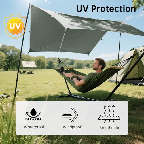 FREE SOLDIER Waterproof Camping Tarp Shelter Awning | Lightweight, Compact, Quick Setup, Waterproof Sun Shelter Campingtarp,For Backpacking, Beach, Travel and Outdoor Activities - color: Bean Green 10×10.5ft