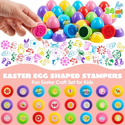 JOYIN 24Pcs Easter Egg Stampers Toys for Easter Eggs Hunt Game, Basket Stuffers Fillers, Kids Party Favor, Assorted Self-ink Stamp for Classroom Exchange and Prize Supplies Gifts - style: carrot