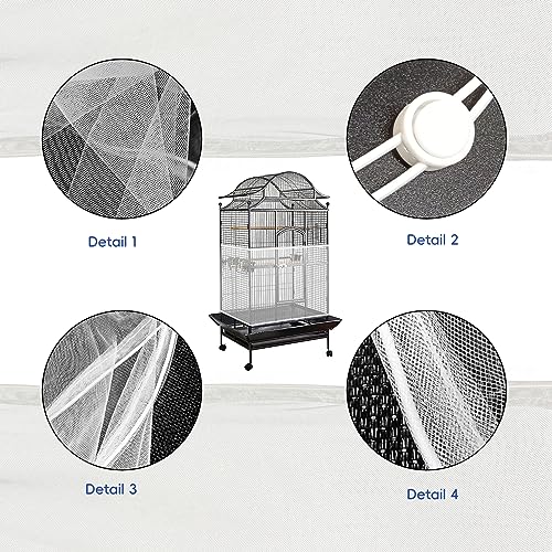Adjustable Birdcage Seed Feather Catcher Bird Cage Net Cover Soft Skirt Guard Birdcage Nylon Mesh Netting for Parrot (118 x 39.4 Inch) (White) - color: White