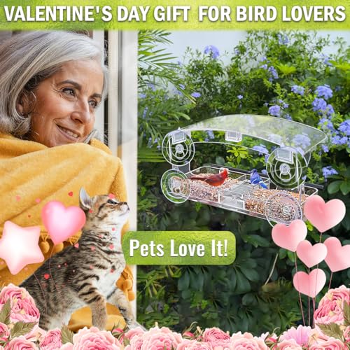 Window Bird Feeder with 4 Strong Suction Cup | 2.36 " heavy duty suction cups, close-up outdoor viewing, bird watching gift for wildlife lovers, fits cardinals, finches - color: Black