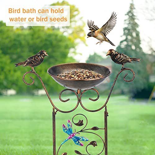 Bird Bath for Outside, Freestanding Birdbath and Trellis 2 in 1 | 43.5 In, Antique Iron, Rust-Proof, Decorative with Dragonfly, Detachable Drinking Basin Bowl, Birdfeeder Station - color: Dragonfly