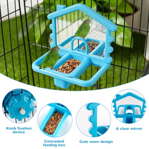3 in 1 Bird Mirror with Perch Stand,Parrot Mirror for Cage,Bird Swing Toys for Cockatiels,Lovebirds,Conures,Parakeets-Helps Birds Release Stress (Blue) - color: Blue