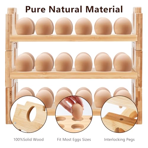 Wooden Egg Holder Countertop, 3 Tier/36 Hole, Stackable | Farmhouse Style, Storage & Organizer, Durability, Assembly, For Chicken/Duck/Quail/Turkey/Easter Eggs - size: 3-Tier 12 Eggs
