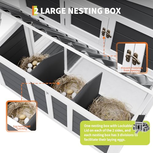 56 Inch Large Chicken Coop with 2 Nesting Boxes, Outdoor Poultry Cage with Waterproof Roof & Pull-Out Tray, Wooden Hen House Rabbit Cage Duck House for Backyard and Farm