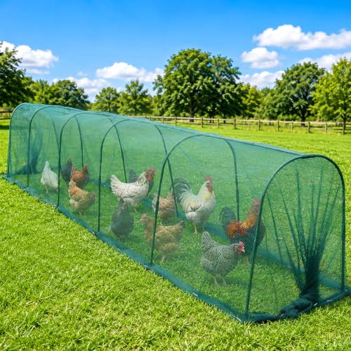 Chicken Tunnel for Backyard Poultry, 14.2FT Chicken Run Tunnel Extension with Reinforced Steel Frame & Protective Mesh, Flexible Coop Pathway for Chickens, Ducks and Small Animals