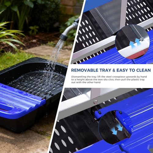 Chicken Nesting Box 3-Compartment Roll-Out with Pull-Out Trays, Egg Nesting Boxes for Hens, Chicken Coop Laying Box,Easy Wall Mounting with Metal Legs - color: Blue, size: 3 holes