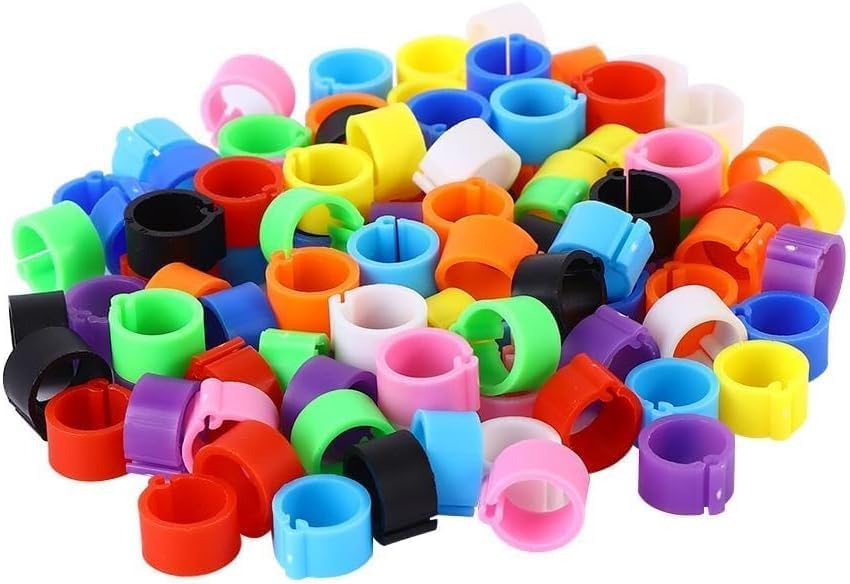 100PCS Poultry Leg Rings, 10 Colors Poultry Foot Rings Bird Identification Leg Bands Clip-on Rings for Birds, Ducks and Chickens Diameter 8mm