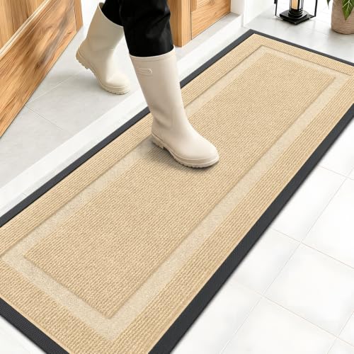 OLANLY Front Door Mat Outside 47x17, All-Season Heavy-Duty Rubber Doormat | Beige, Absorbent, Stain and Fade Resistant, Waterproof Non-Slip Backing, Low-Profile Indoor Outdoor Floor Mat for Entryway - color: Beige, size: 47" x 17"