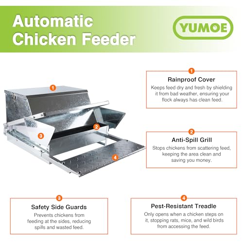 Rat Proof MAX-25Lbs Treadle Chicken Feeder No Waste Poultry Feeder | Weatherproof galvanized metal durable, Rodent-proof design, Reduces feed waste, Well-constructed, Easy setup