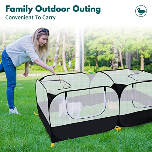 Small Animals Playpen,Pet Cage Tent Large Chicken Run Coop with Detachable Bottom Breathable Transparent Mesh Walls, Foldable Pet Enclosure for Puppy Kitten Rabbits Indoor Outdoor Playpen - color: Black with Detachable Bottom