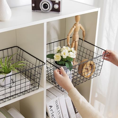 Kitchen Wire Baskets Farmhouse Decor Metal Food Storage Organizer, Household Refrigerator Bin with Built-in Handles for Cabinets,Pantry Set of 2 Black - color: Black, size: 2 Pack Small