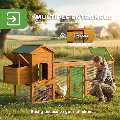 PawHut 118" Extra Large Chicken Coop Asphalt Roof for 3-6 Chickens Orange | Wooden Hen Run, Slide-Out Tray, Nesting Box, Hen Hutch - color: Orange