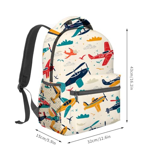 Retro Colorful Airplane Backpack,Vintage Aircraft Polyester Backpacks,Lightweight Double Shoulder Back Pack for Adults,Cloud Bird Bookbag,School Bag Gifts,Casual Travel Daypack Book Packs - color: Airplane