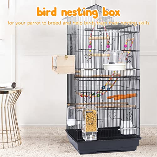 Rypet Parakeet Nesting Box, Cockatiel Bird Nest Box with Perch(L) | Wood Bird Cage House, Transparent Thwartwise Design, Warm & Durable for Cockatiel Lovebirds Budgie Finch Parrotlets Canary - size: Large