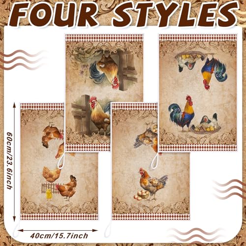 Geyoga 4 Pcs Chicken Kitchen Towels Rooster Dish Hand Towels | Farm Cock Hen Kitchen Decor, Vintage Rustic Tea Cloth, Chicken Lovers Gifts Bathroom Farmhouse Decor, 16 x 24 Inch - color: Classic Color, style: Rooster