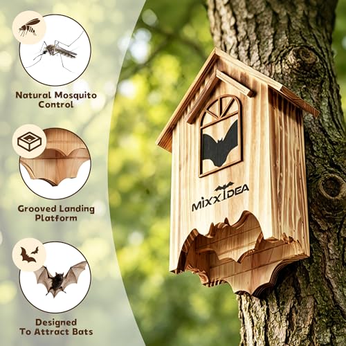 Bat House Bat Box Double Chamber Outdoor House Nursery Bat Shelter Habitatbig bat Box Handcrafted from Cedar Wood Easy for Bats to Land and Roost Weather Resistant & Ready to Install（Brown - color: Brown