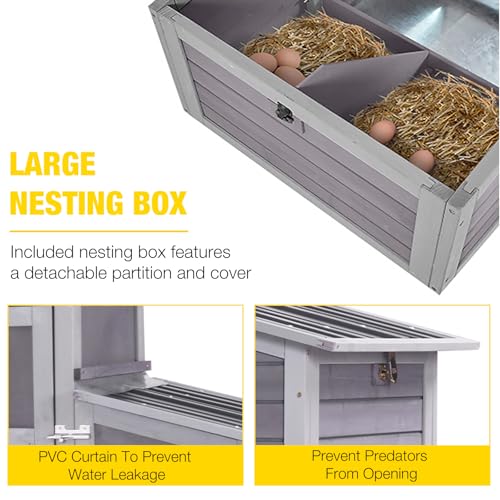 Aivituvin Chicken Coop with Run and Wheels, Mobile Outdoor Hen House Wooden Poultry Cage with Waterproof Roof (Grey, AIR61) - color: Grey, size: AIR61
