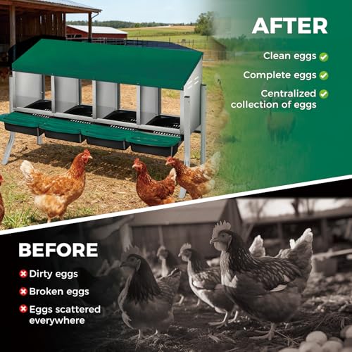 Chicken Nesting Box 4-Compartment Roll-Out with Pull-Out Trays, Egg Nesting Boxes for Hens, Chicken Coop Laying Box,Easy Wall Mounting with Metal Legs - color: green, size: 4 holes with legs