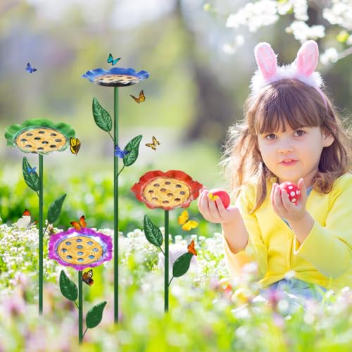 dreamysoul 4 Pack Bee Watering Station, Colorful Metal Bee Bath with Flower Design for Garden Yard - color: Colorful-a