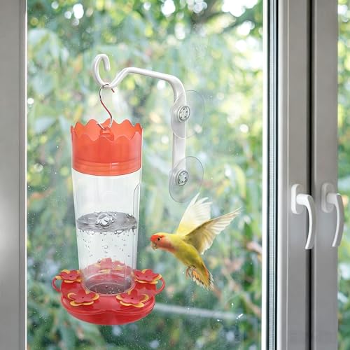 4 Pcs Heavy-Duty Window Suction Cup with Hanger, Window Mounted Wildlife, Hummingbird, Bird Feeders, Decorative Birdhouses, Wind Chimes & Plants, Strong Load-Bearing Hanging Hook（White）