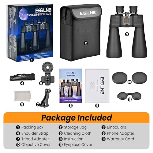 ESSLNB 25x70 Astronomy Binoculars Giant for Adults, Outdoor Waterproof Binoculars for Travel Stargazing Bird Watching Hunting with Built-in Tripod Adapter and Carrying Bag - size: Medium