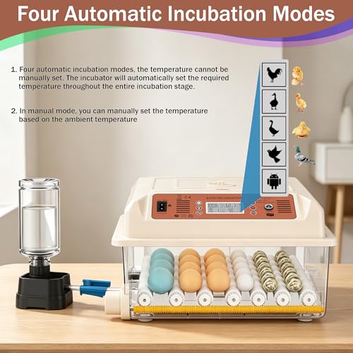 36 Eggs Incubators, Chicken Incubator with Automatic Egg Turning | Incubators for Hatching Chicken Eggs, Quail Incubator with 4 Auto Incubate Mode, with Humidity Display Auto Water Filling - color: White, size: 36 Egg