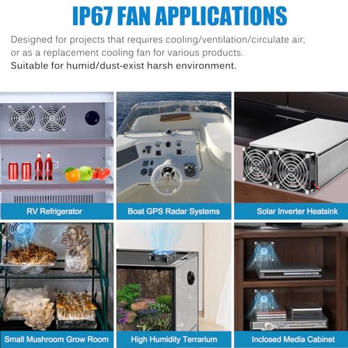 GDSTIME IP67 Waterproof Fan 80mm x 25mm 12V DC 2-Pin Dual Ball Bearing 8025 | High Speed, for RV Fridge, Wine Cooler, Humidifier, Electronic Box Cooling Exhaust Ventilation, Brushless Case Fan 80x80x25mm - size: 80x25mm