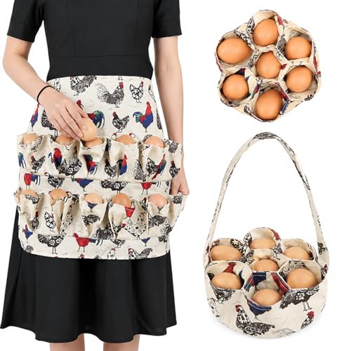 Egg Apron - Collect Eggs from Chicken, Duck, Goose with 7 Pouches - Perfect for Housewife, Farmhouse, Kitchen, Restaurant, Parent-Child Activities