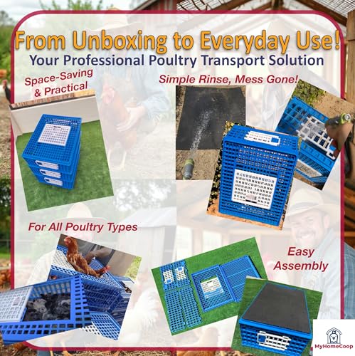 Poultry Carrier Crate 3 Doors with a Mess-Free Protective Pad, Durable Poultry Transport Cage for Chickens, Quail, Birds, Rabbits, Ducks