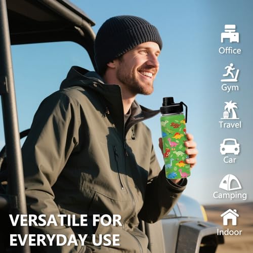 Dinosaur 18oz Water Bottle, with 2 Lids Handle, Insulated Sport Cup | 18oz Stainless Steel Travel Tumbler, Reusable Leak proof Anti Slip Boot Mug,Christmas Birthday Dinosaur Gift for Son - color: Dinosaur1