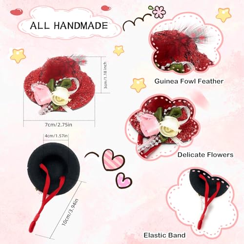 6-Pack Mini Chicken Hats for Hens, Dolls Hats, Cute Decorations | Cotton & Polyester, 2.76 in (7 cm), Adjustable Chin Strap, Fits Small Animals - style: Double-Flower-Glossy