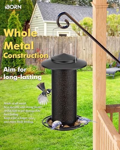 iBorn Bird Feeders for Outdoors, All Metal Mesh Tube, Holding Bird Seed for Outside Feeders,17.7cm Large Roof, Black, 2.8lb(Seed is not Included) - color: Black, size: 2.8LB，6.9′′Large Roof