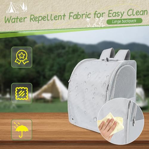 Sanmoncare Bird Carrier Backpack with 2 Adjustable Perches, Water-Repellent Parrot Travel Cage with Stainless Steel Tray, Breathable Pet Carrier for Cockatiels, Conures and Vet Visits - color: Grey