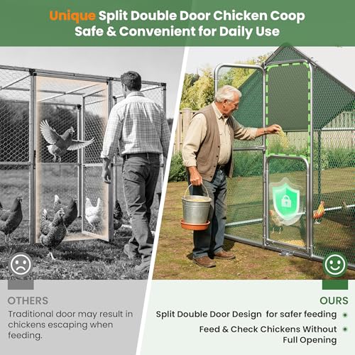 Chicken Coops Outdoor Walk-in Metal Chicken Runs for 6/10 Chickens with with Hardware Cloth Spire Roof Hen House with Security Lock, Poultry Cage Hen House for Yard Farm - color: Metallic, size: 120.0"L x 79.0"W x 79.0"H