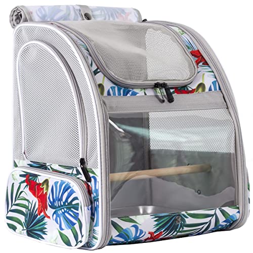 Bird Travel Carrier Backpack with Wooden Stand Perch, Small to Medium Bag to Carry Parrot Parakeet Conure Cockatiel (Multi-Colored, Bird Backpack) - color: Multi-Colored