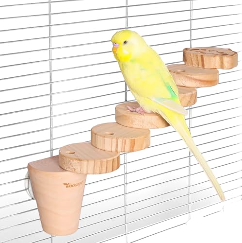 Natural Wood Bird Ladder Perch Toy - Chewable Safe Parrot Climbing Toy for Cockatiel, Finch & Other Small to Medium Birds, Bird Cage Accessories with Easy Screw Installation (Cartoon Parrot Pattern) - color: Cartoon Parrot Pattern