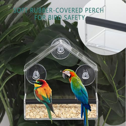 Window Bird Feeder with Strong Suction Cups (Small House) | Fixed Seed Tray, Transparent Acrylic Birdfeeder for Outdoor, for Wild & Pet Bird Watching Love - style: Small House