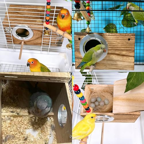 kathson Parakeet Nesting Box,Wooden Budgie Breeding Mating Boxes,Parrots Nest House Hut for Cage,Bird Nesting Box for Lovebirds,Conure,Canary,Finch and Small Medium Birds, M - size: M: 9.84*5.11*5.11inch