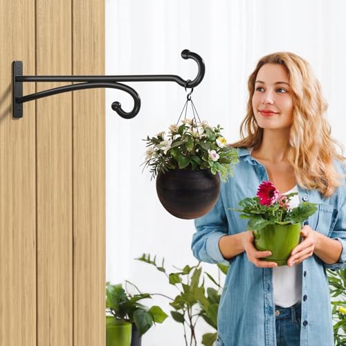 15" Plant Hooks for Hanging Baskets - Heavy Duty Metal Plant Hangers for Indoor & Outdoor Use, Wall Mount Brackets for Hanging Plants, Planters, Bird Feeders, Wind Chimes, Bird Houses - Black, 2 Pack - color: Black, size: 15 Inch
