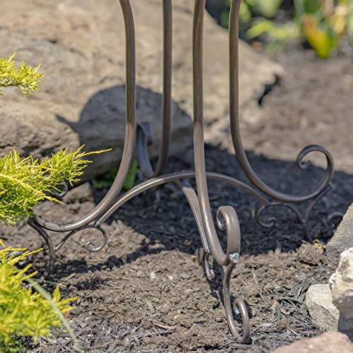 Zaer Ltd. Deep Well Made Metal Birdbath with 2 Cast Iron Birds and Leaf Decoration (Bronze) - color: Bronze