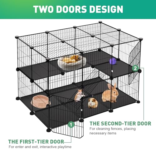 VISCOO 41 Panels Pet Playpen, 35.4" x 23.6" x 23.6" Small Animal Playpen | Rabbit Cage for Guinea Pigs,Bunny,Hedgehogs, with 2 Doors, Puppy Play Pen Indoor Outdoor, Two-Story C&C Cage - color: 35.4" L x 23.6" W x 23.6" H, style: 41 Metal Panels
