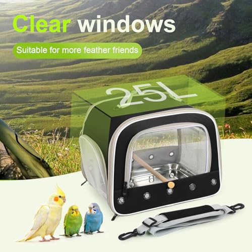 Bird Travel Carrier Cage for Medium Parrot, Portable Bag with Metal Tray to Carry and Transport Medium and Large Birds Like African Grey, Long Tail Cockatiel (Black, Large Carrier) - color: Black