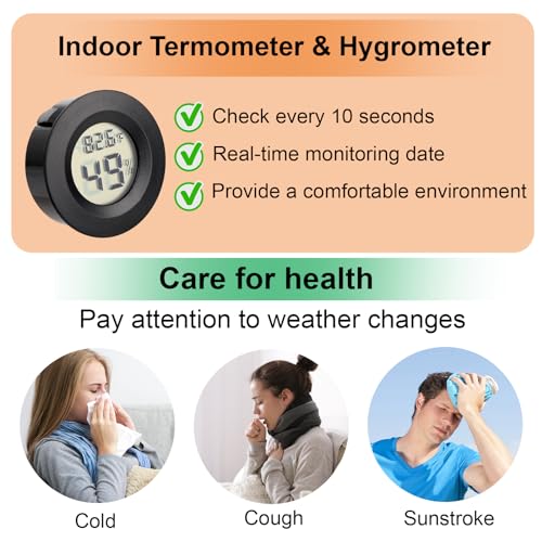 10 Pack Mini Hygrometer Thermometer - Digital Hygrometer Gauge LCD Monitor Temperature Humidity Meter Indoor Room Round Humidity Temperature Gauge for Greenhouse Home Kitchen - color: Black