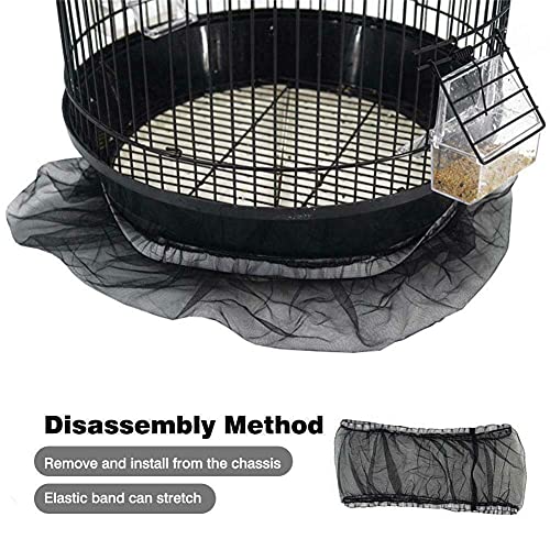 Universal Bird Cage Seed Catcher,Seed Catcher Guard Net Cover,Parrot Nylon Mesh Net Cover,Soft Airy Cage Net Stretchy Skirt for Round Square Cages - color: Circumference 50 inch to 90 inch,Black