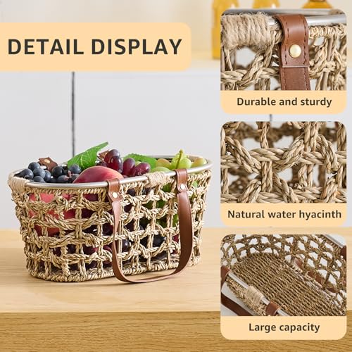 Farmhouse Seagrass Egg Baskets for Collecting Fresh Eggs Handmade Egg Collecting Basket Wicker Oval Storage Basket for Picnic, Harvest, Vegetable - color: Oval-Seagrass