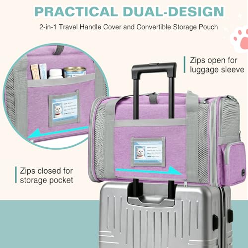 Cat Carrier Airline Approved Privacy Portable Top Load Pet Travel Bag | Soft Sided Pet Carriers for Small Cats Dogs Puppy up to 16 Lbs,Collapsible,Zipper Lock,Luggage Sleeve,2 Storage,Washable - color: Purple